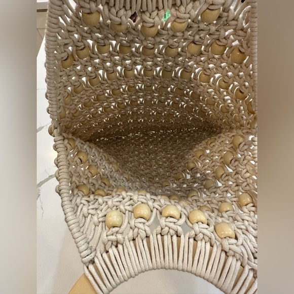 Macrame beach bag with wood, beading, design and wooden circular handles  boho - Picture 4 of 6